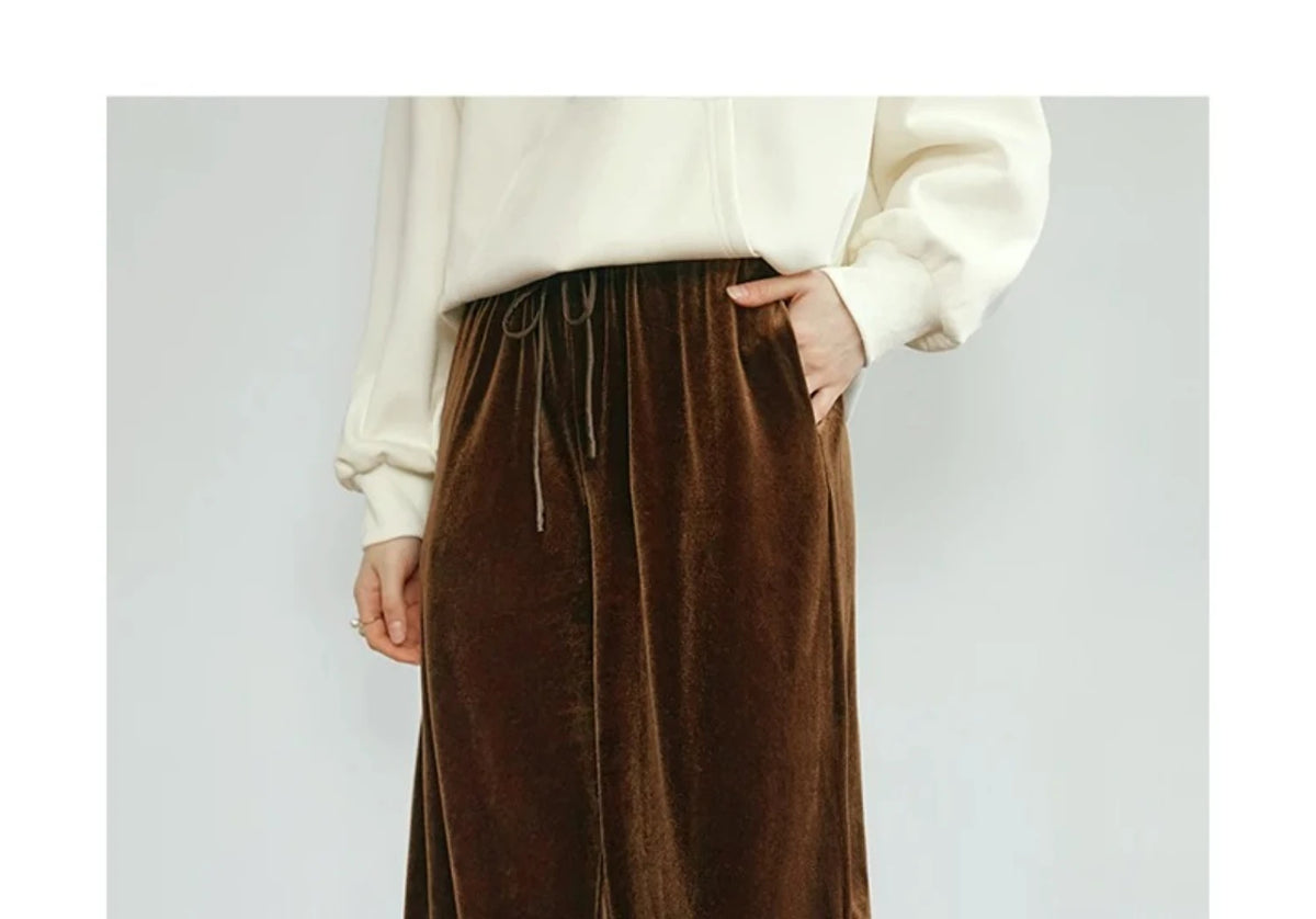 OLrain Velvet Drawstring Baggy Sweatpant Woman 2026 Autumn Casual Retro High Waist Wide Leg Long Pants Women Trousers M56QK85138