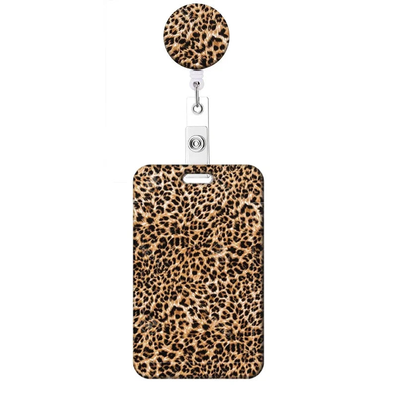 Leopard Print Card Holder Retractable Clip Business ID Badge Card Case Reel Yoyo Employee Cards Cover Workers Hang Certificates
