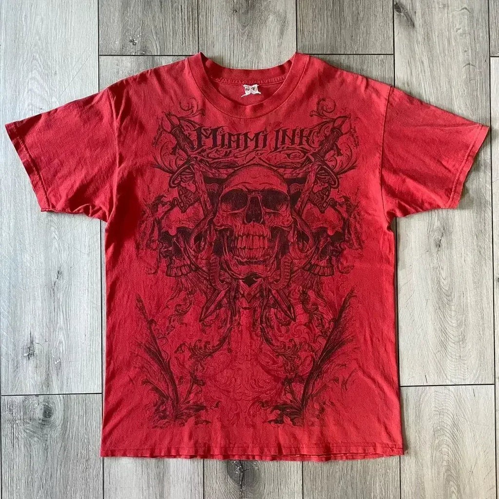 Affliction New Men Polo shirt Skull Graphic Harajuku Round Neck Oversized T Shirt Short Sleeve Tops Gothic Clothing Street Wear