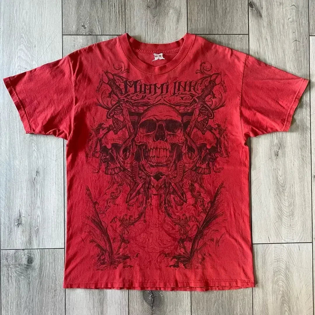 Affliction New Men Polo shirt Skull Graphic Harajuku Round Neck Oversized T Shirt Short Sleeve Tops Gothic Clothing Street Wear