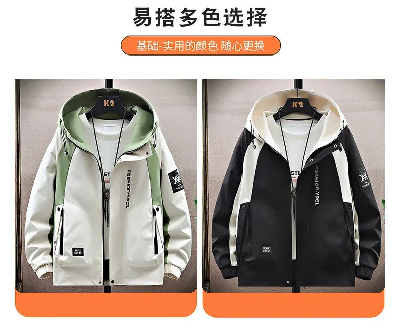 Men's High Streetwear Fashion Hooded Jackets 2026 Spring Autumn Loose Casual Coats Youth Outdoor Sports Windbreaker Top Clothing