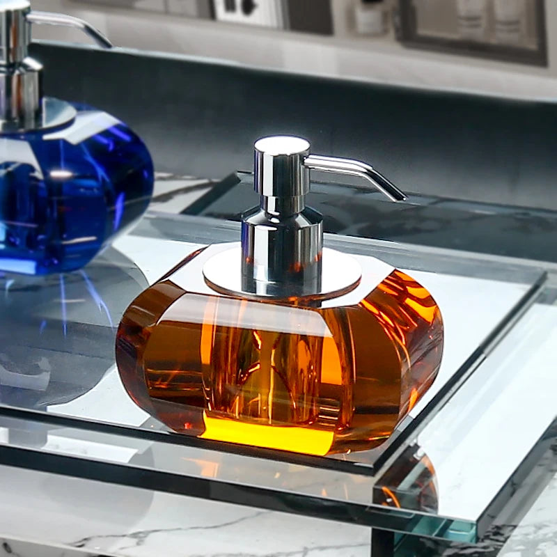 Crystal Glass Press Lotion Bottle Soap Dispenser Hand Sanitizer Dispensing Bottle Luxury Crystal Glass Lotion Bottle Bathroom
