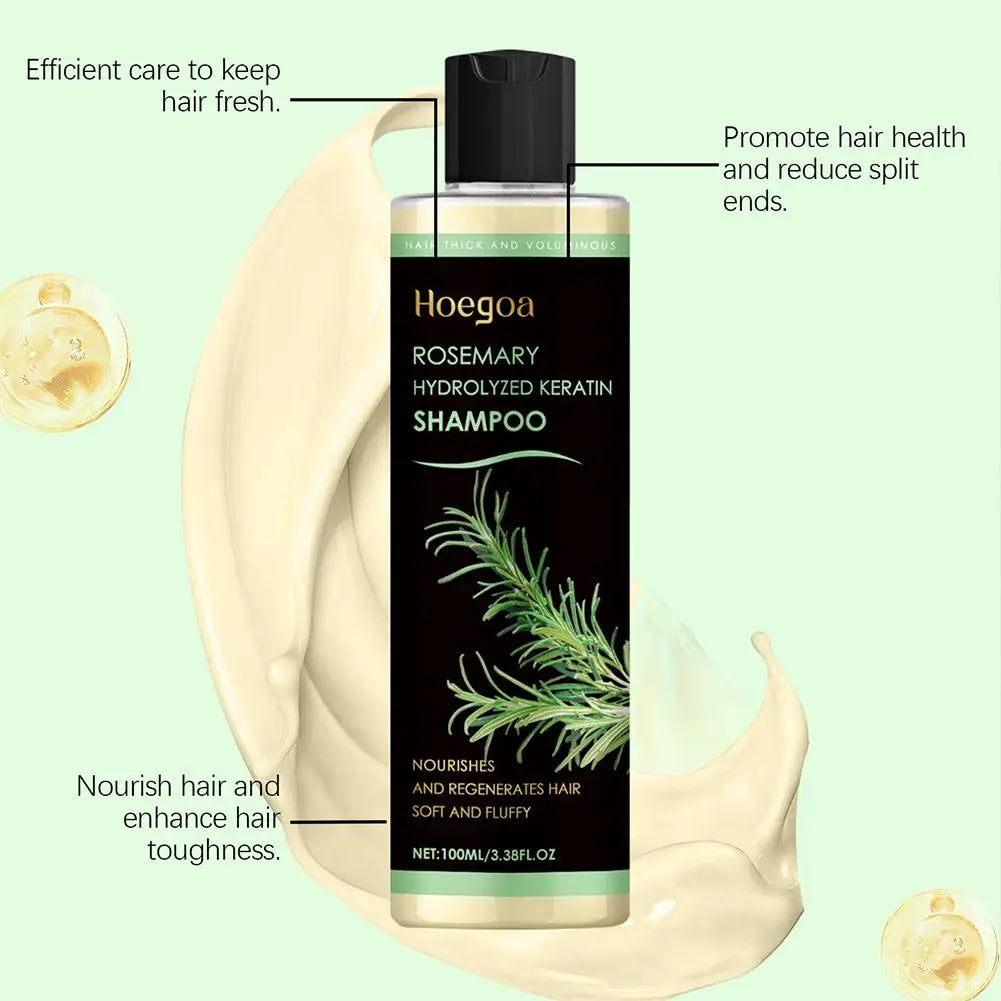 Hoegoa Rosemary Hydrolyzed Keratin Thickening Shampoo 100ml,Nourishing Volumizing Hair Regrowth Treatment for Thinning Hair