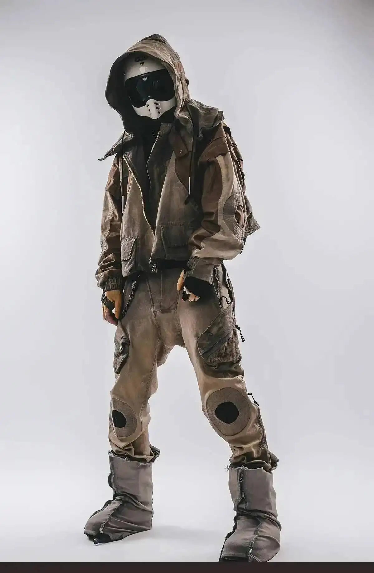 HKSH Autumn New Men's Hooded Distressed Patchwork Folded Waste Land Tactical Punk Techwear Shoulder Batwing Sleeve Jacket HK2392