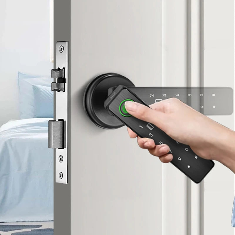 Digital Door Lock Tuya APP WiFi Remote Control Smart Fingerprint Password RFID IC Card Lock Dead Bolt For Home Wooden Metal Door