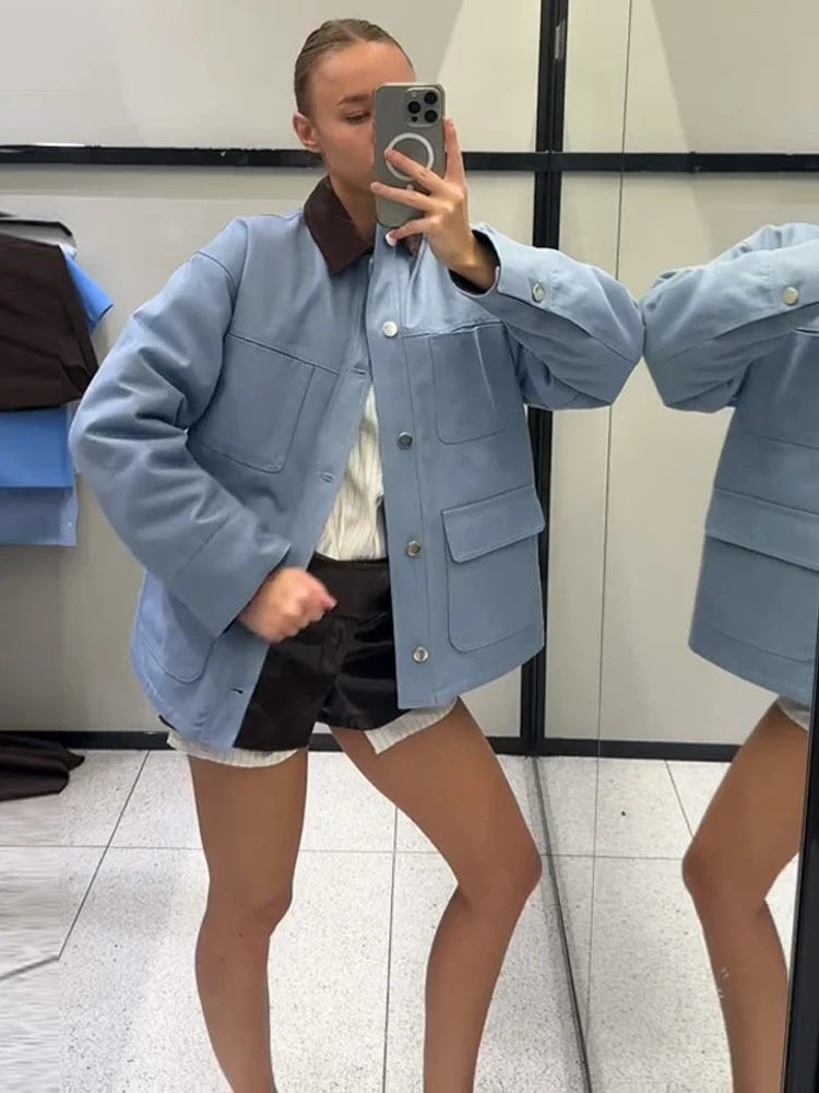 Causal Pockets Jacket Women Urban Loose Lapel Single Breasted Full Sleeve Coat Female 2026 All-match Spring Summer Lady Outwear