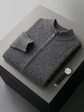 Men's 100% Merino Wool Two-piece Suit Autumn Winter Knitting Zipper Cardigan and Straight-leg Pants Warm Thickened Clothing Sets