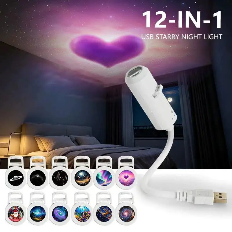 USB Star Galaxy Projector Night Light Car Ambient Light Romantic Atmosphere Starry Sky Projection Lamp For Car Home Decor Light