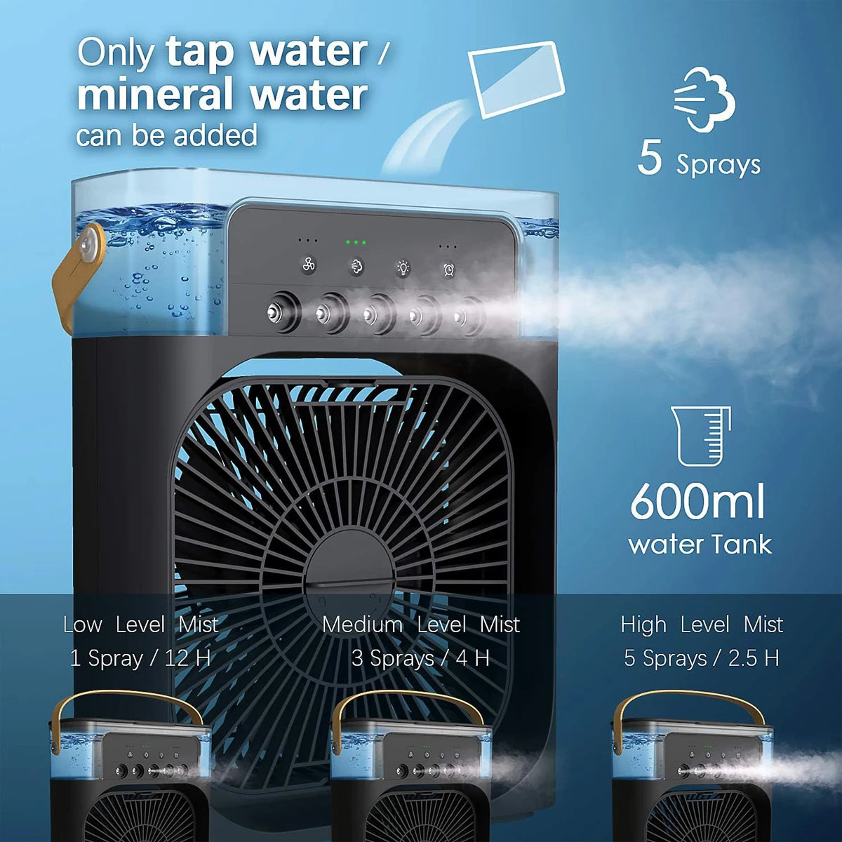 Three-in-one Fan Air Conditioner Mini Portable Spray Fans Rechargeable Home Mist Electric Outdoor Desk Handy Humidifier Cooling
