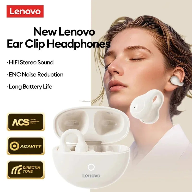 New Lenovo LP25 OWS Wireless Bluetooth 5.4 Clip Headphones Long Battery Life Gaming Headset HIFI Surround Sound Earbuds With Mic