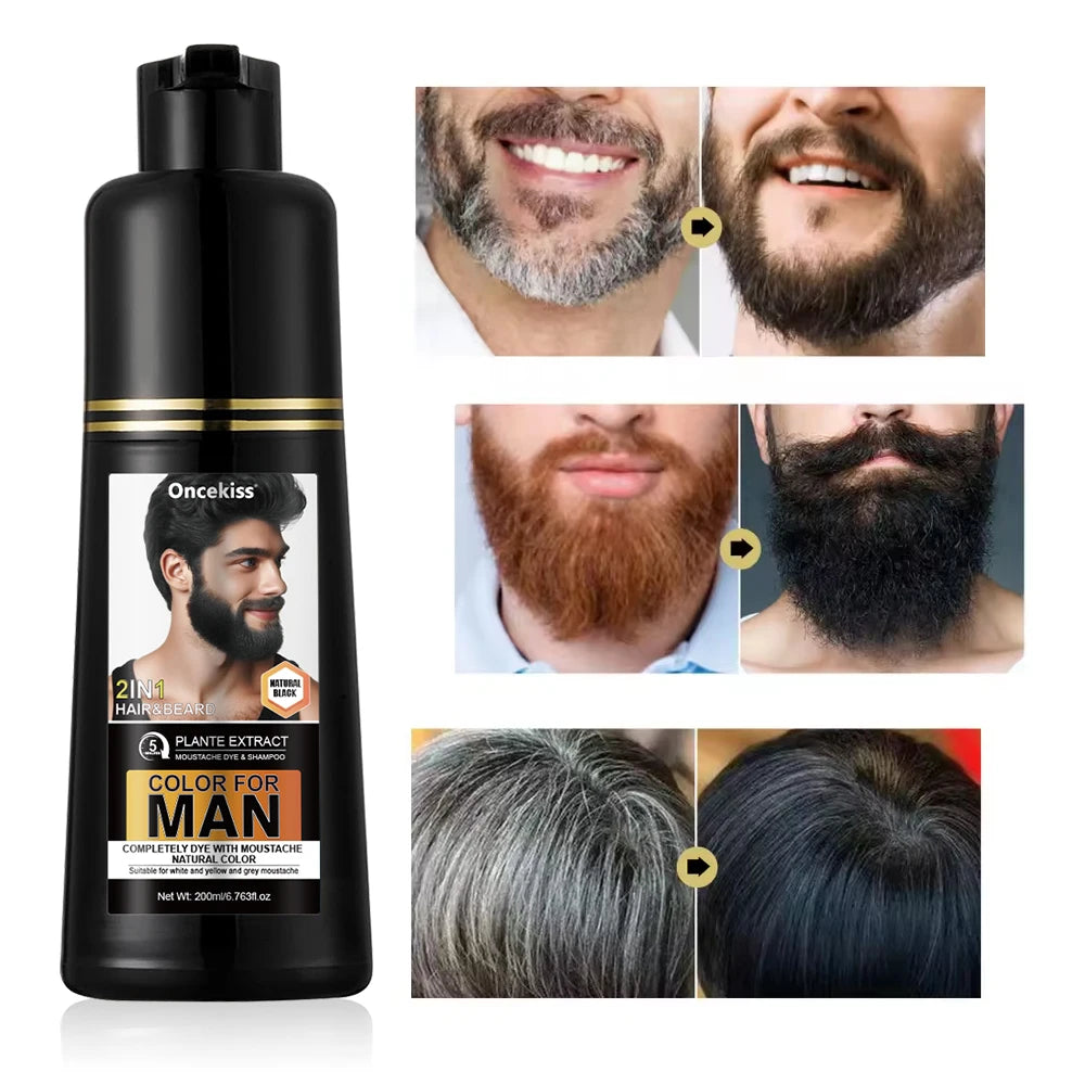 200ml Long-Lasting Natural Permanent Beard Dye Shampoo for Men, White and Gray Beard Hair,Beard Dye Shampoo for Men Natural Hair