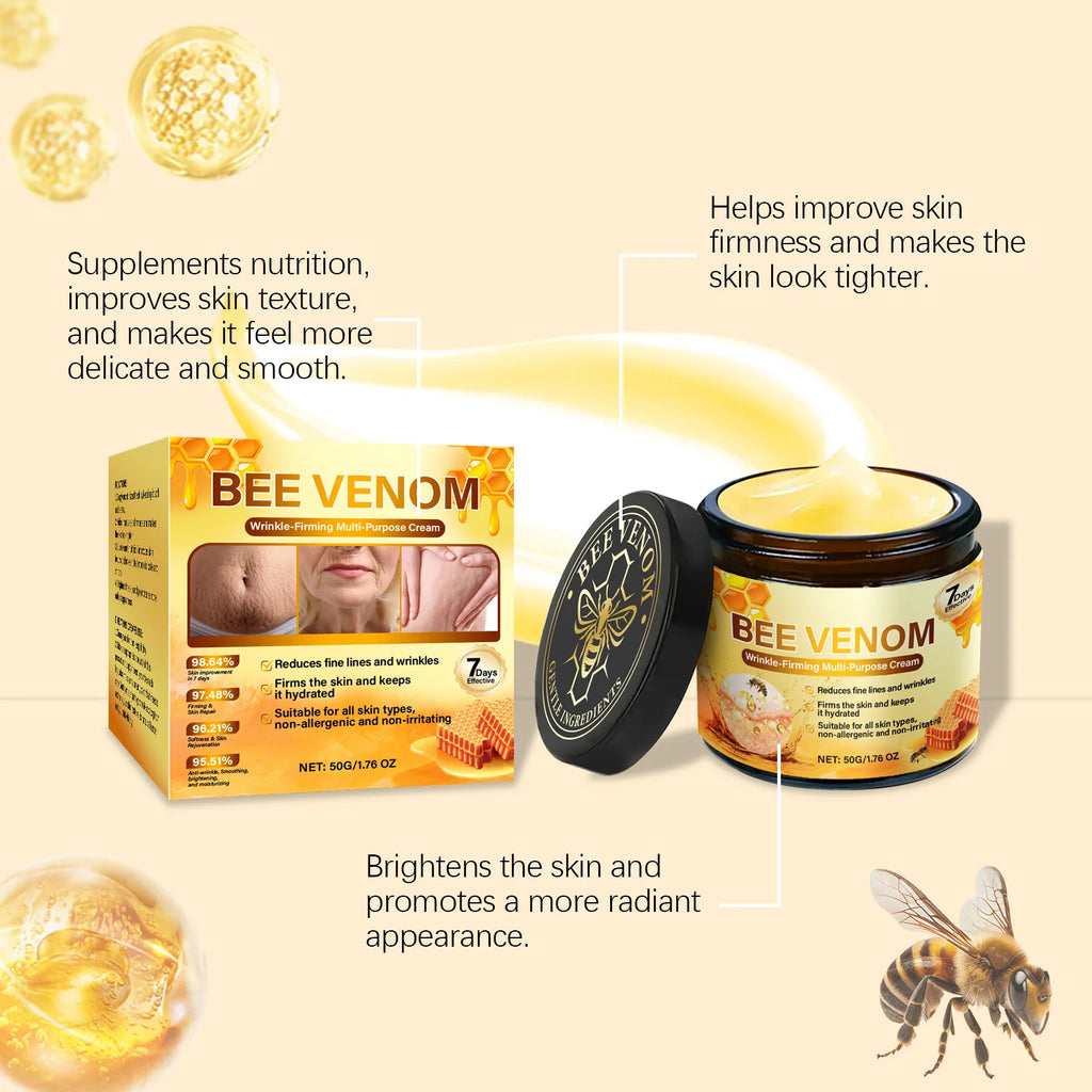 Bee Venom Firming Cream Anti-Wrinkle Lifting Face Moisturizer with Hyaluronic Acid Reduce Fine Lines Multipurpose Bee Venom Crea