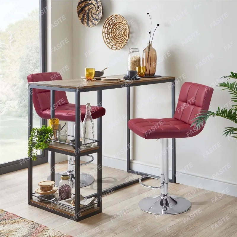 Nordic Modern Square PU Leather Swivel Adjustable Bar Stool, Set Of 2, Bar Stool For Kitchen Counter,Gray