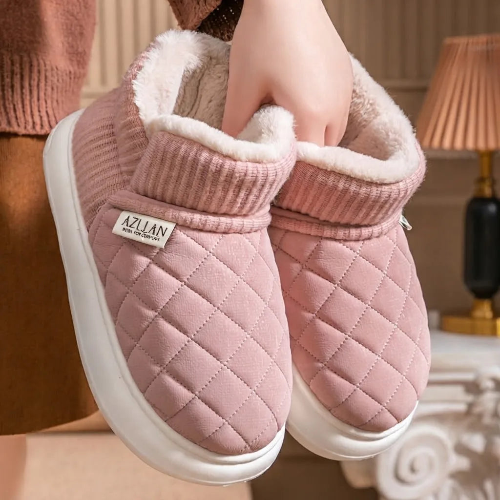 Winter Warm Snow Boots Unisex Thick Platform 4.0CM Quilted Plush Lined Non-Slip Indoor Outdoor Casual Cotton Shoes