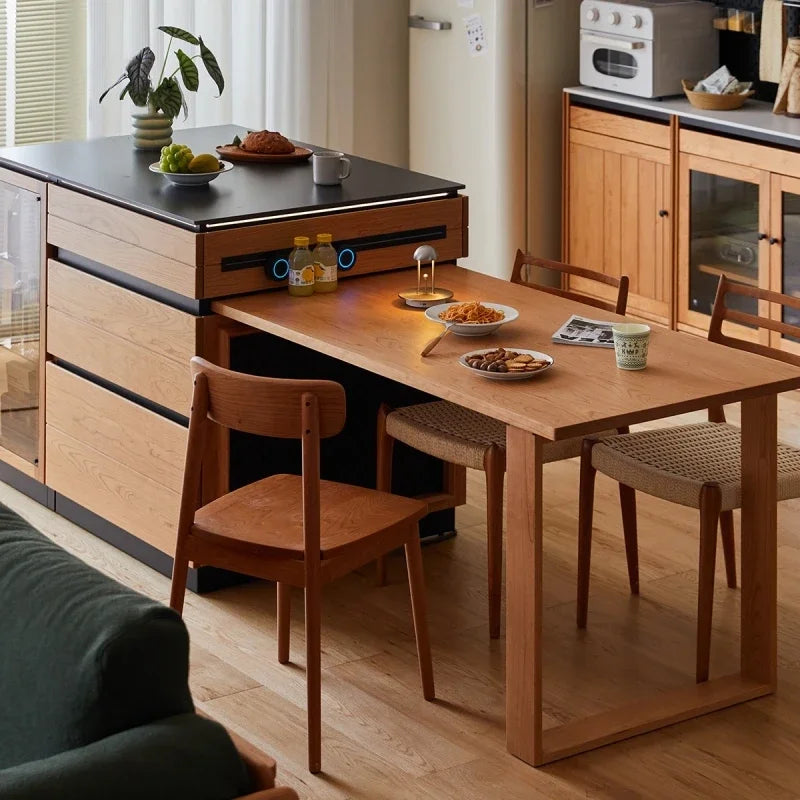 Solid wood island table retractable small apartment open integrated bar cabinet rock locker