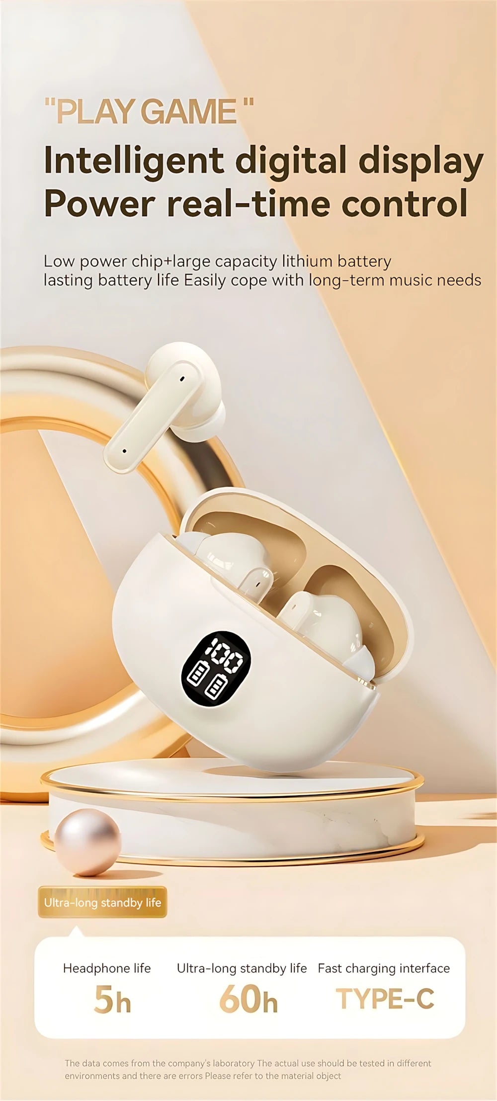 LED Digital Display Bluetooth Earphone Wireless Headset In-ear Mega Bass 9D Surround Sound Game Low-delay HD Call For iPhone