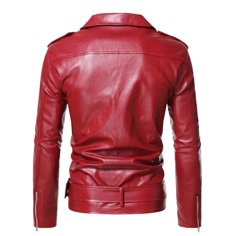 2023 Men's Autumn and Winter Lapel Leather Jacket Business Casual Oblique Zipper PU Leather Motorcycle Leather Jacket