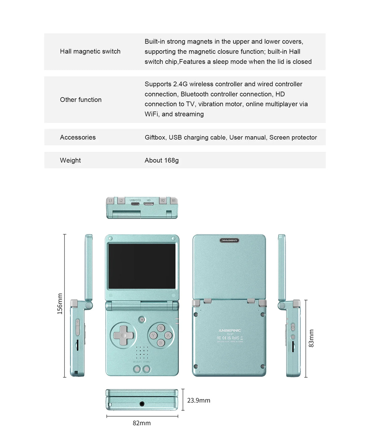 Anbernic RGSP Flip Classic Handheld Game Console 3.4'' IPS Linux 64-bit 3300mAh Retro Gaming Player Wifi HD-Connect To TV RG SP