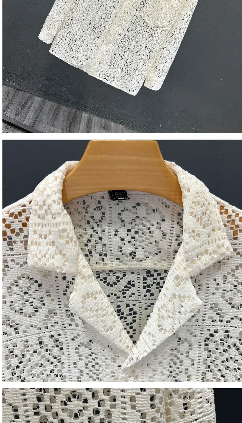 2025 Men New Summer Long-sleeved Jacket Hollow Trendy Top Thin Cool Breathable Shirt