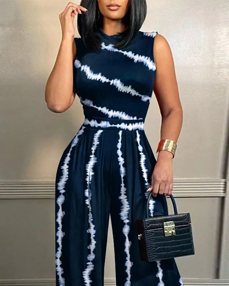 New 2023 Summer Casual Slim Fit  Pants Sleeveless Long Pants Women's High Waist Wide Leg Jumpsuit Comfortable Print