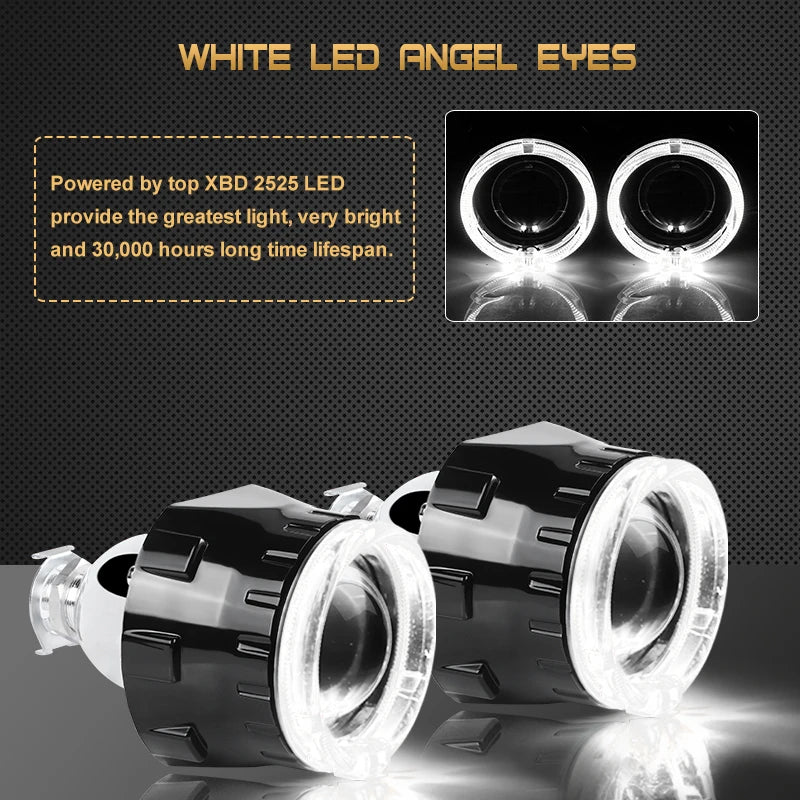 1pc 2.5 inch Bi-xenon Lens LED Angel Eyes Projector Headlight Lenses DRL Running Light Black/Silver Shrouds Accessories Retrofit