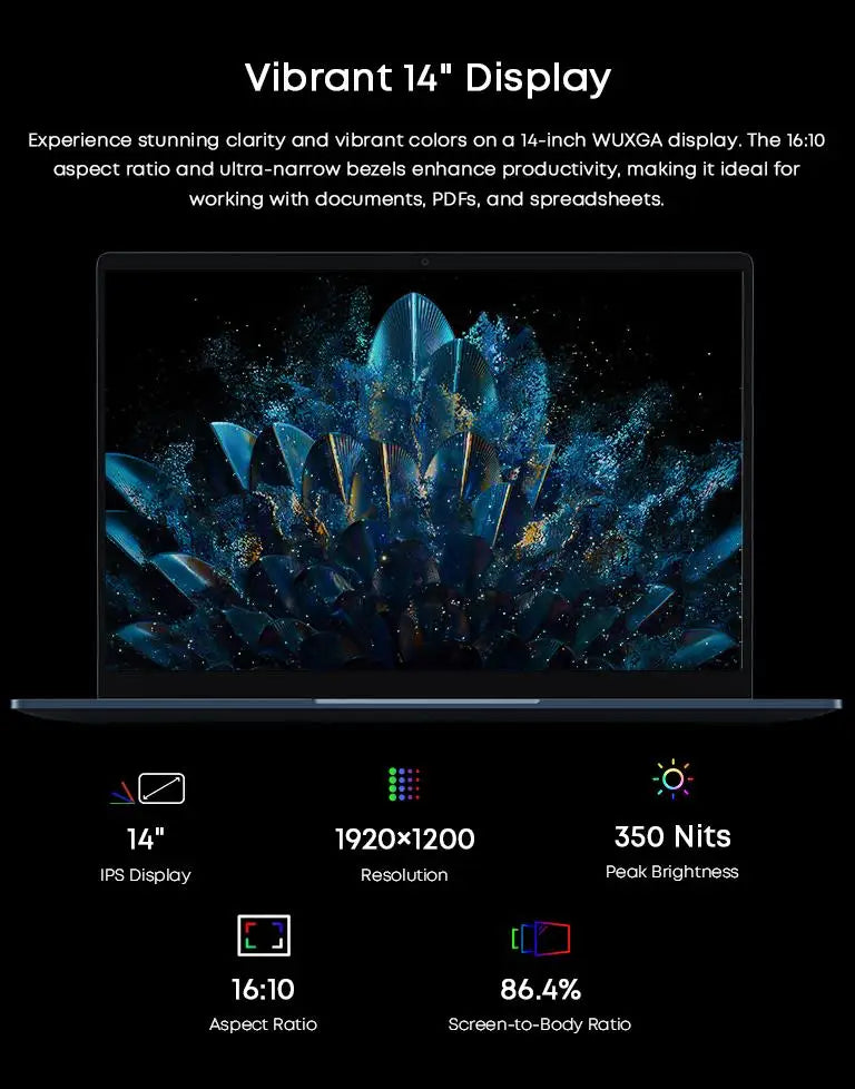 CHUWI Laptop Corebook Air AMD Ryzen 5 6600H 14 '' IPS Display 6 Cores 12 Threads 1kg Ultra-Light 9-16mm Ultra-Thin Notebook 1920x1200 Resolution Windows 11 Pro