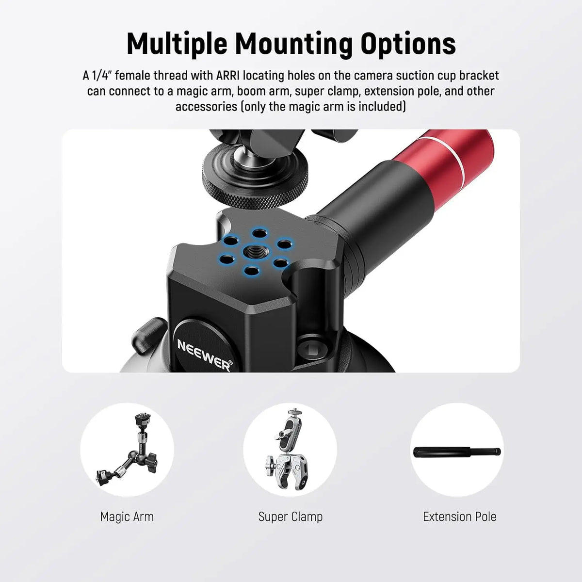 NEEWER 3" Suction Cup Camera Mount Bracket with Ball Head Magic Arm Quick Release Car Mount For iPhone DJI Insta360 CA104