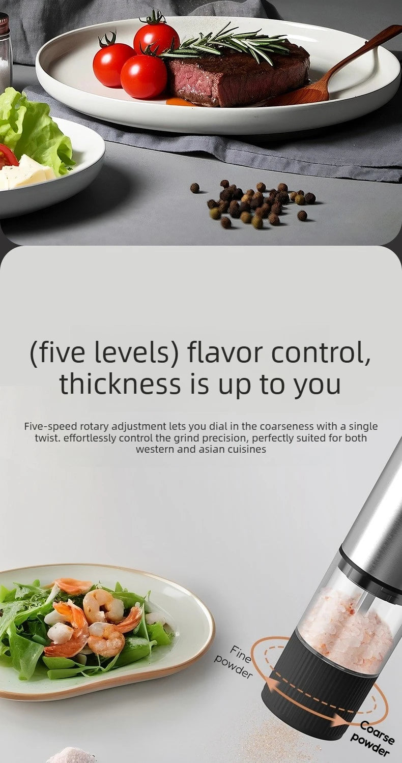Rechargeable Automatic Salt Pepper Grinder Set Electric Grinding Mill with External Coarseness Adjustment Home Kitchen Gadgets