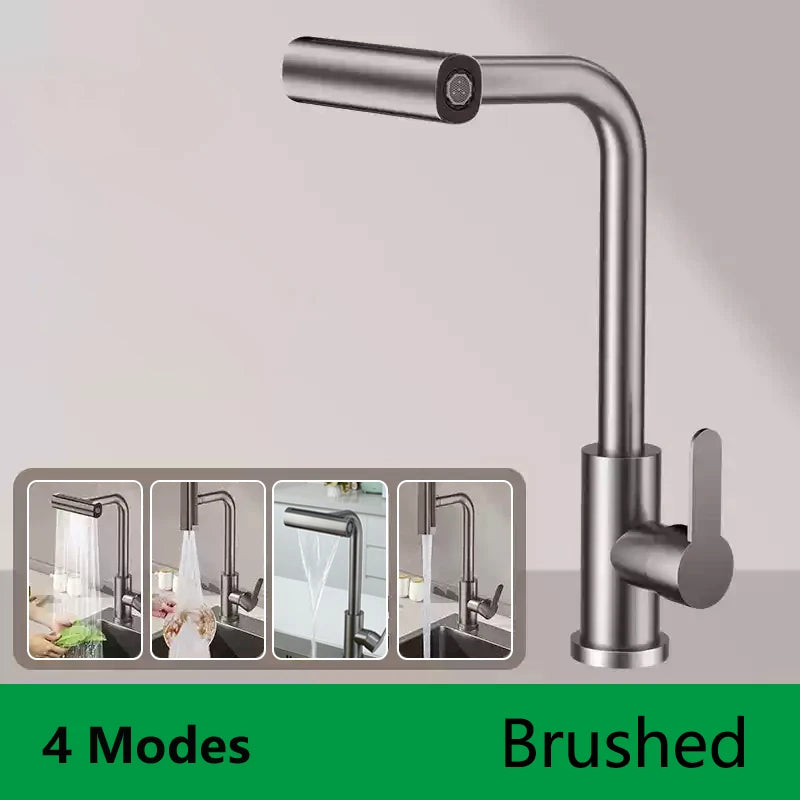Kitchen Pull-out Flying Rain Waterfall Faucet Hot and Cold Faucet 304 Stainless Steel Single Hole Kitchen Faucet Bathroom
