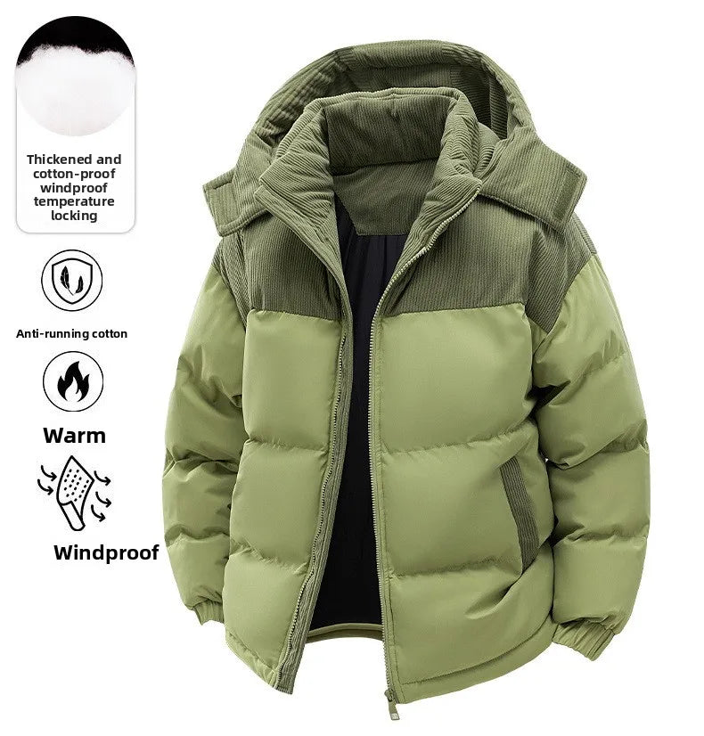 2025 Men Winter Thick Warm Parka Coat Male Color Blocking Detachable Hooded Collar Cotton Jacket Men's Cotton Coat