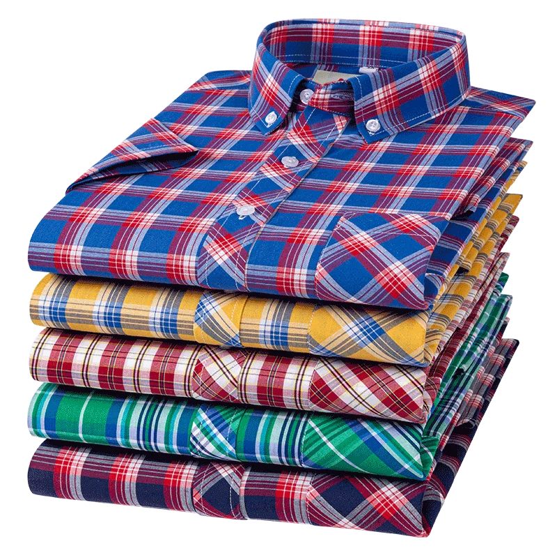 Fashion Korean Plus Size 8XL 100%Cotton Short Sleeve Shirts for Men Slim Fit Formal Plain Shirt Plaid Hawaiian Shirt Casual Top