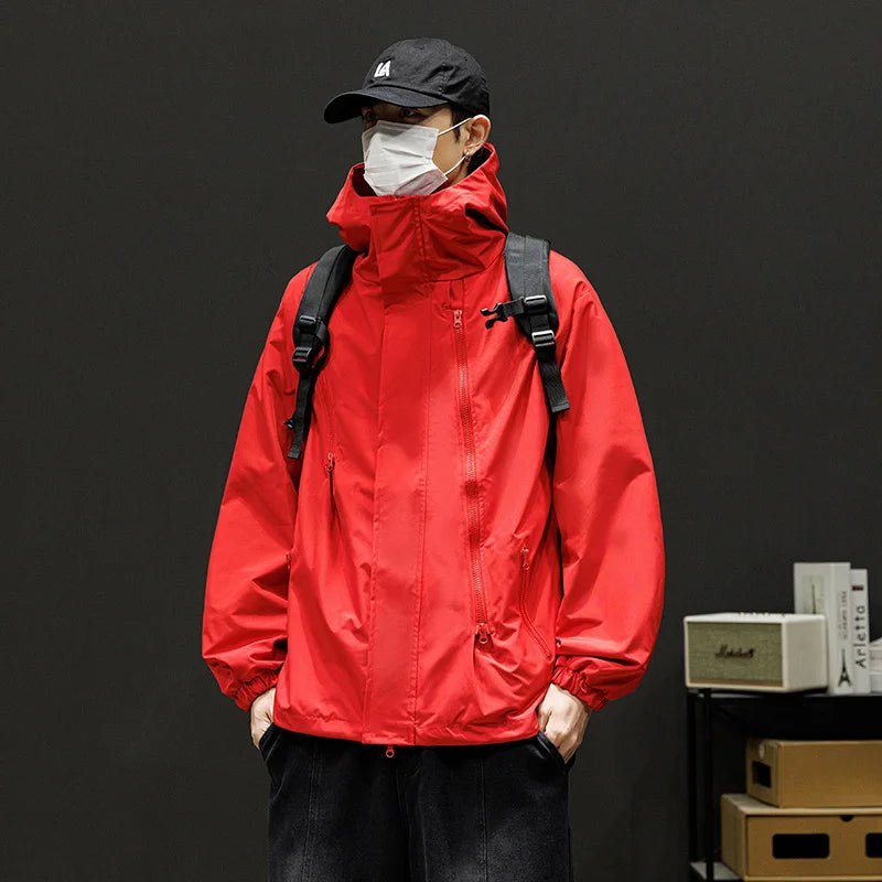 Japanese Windbreakers Men's Jacket Zipper Coat Cargo Waterproof Jackets Bomber Camping Loose Thin Softshell Hooded Hiking Jacket