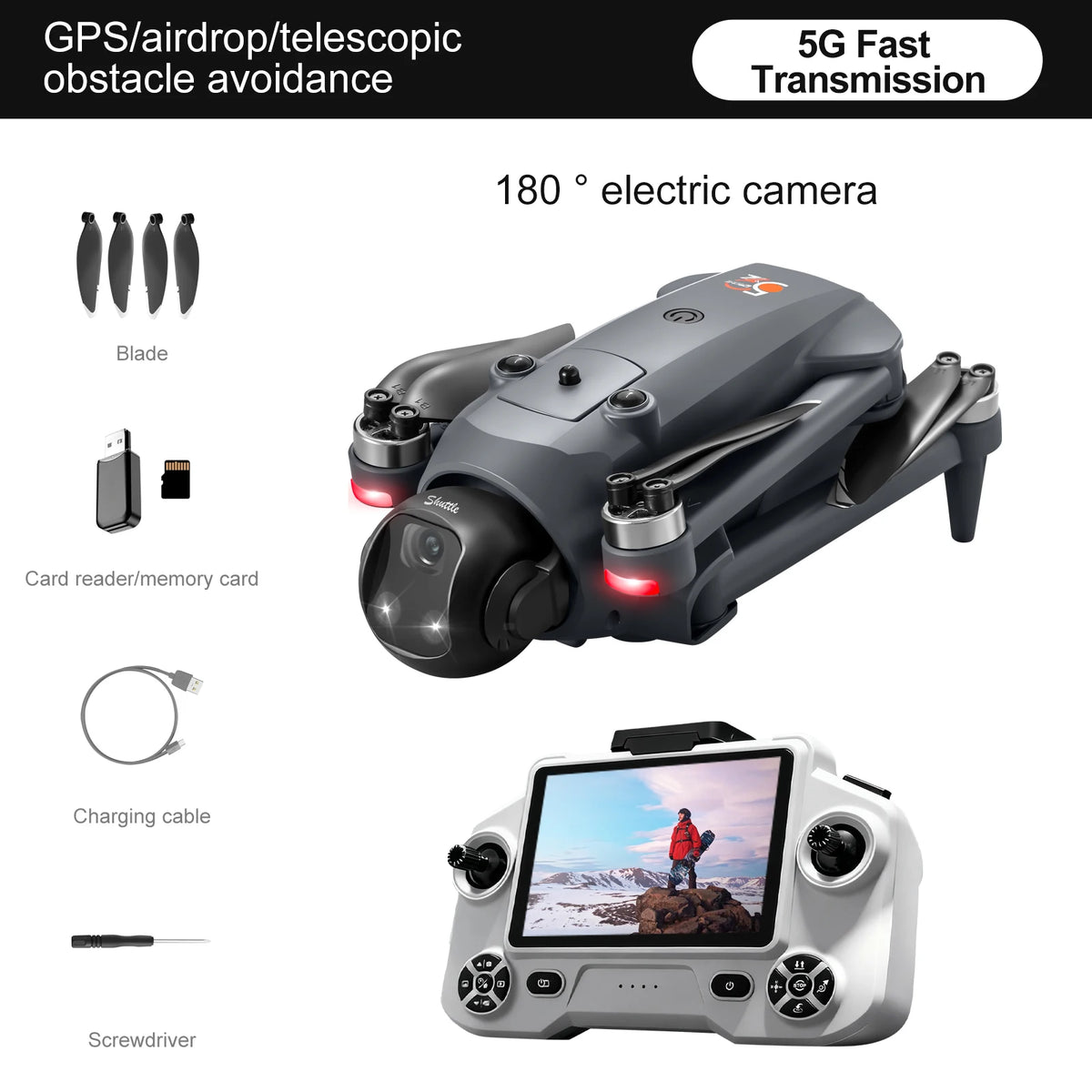 YLRC YL059 RC Drone Airdrop GPS WIFI FPV 180° ESC 4K Dual Camera Smart Follow Obstacle Avoidance Quadcopter 4.5" Screen
