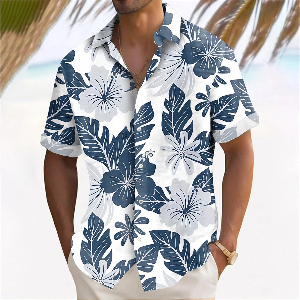 Hawaiian Plant Golden Leaves 3D Print Men's Hawaiian Shirt Outdoor Street Casual Summer Turndown Short Sleeve Polyester Shirt