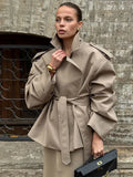 Casual Lace Up Long Trench Coat Women Chic Solid Color Full Sleeve Lapel Windbreaker 2026 Fall New Fashion Loose Commute Jackets