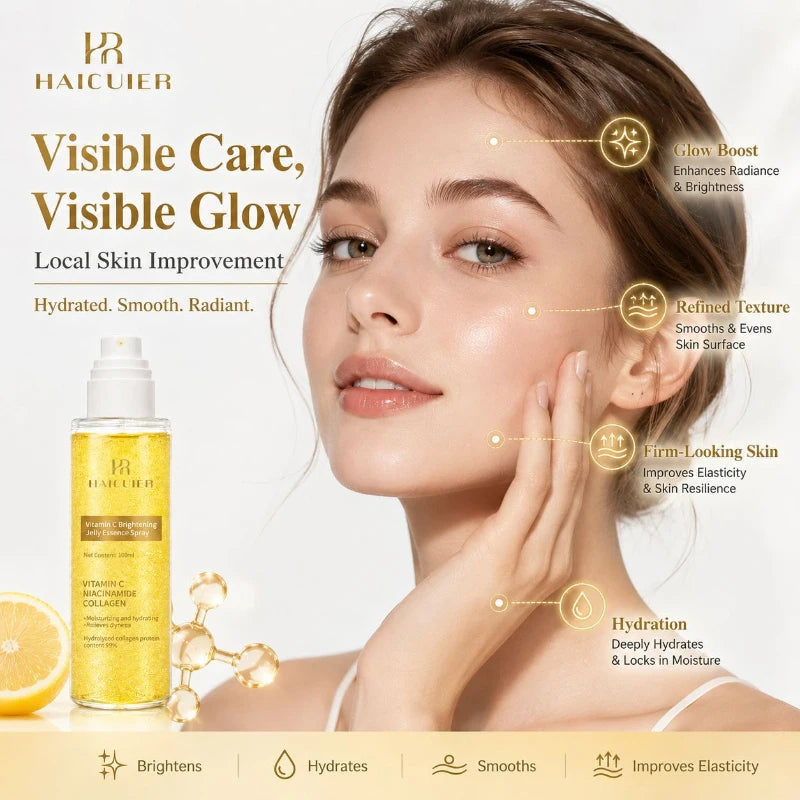 PDRN Vitamin C Jelly Essence Spray 100ml, Niacinamide Collagen Glow Soften Relieve Dryness Pre-makeup Spray Daily Skincare Set