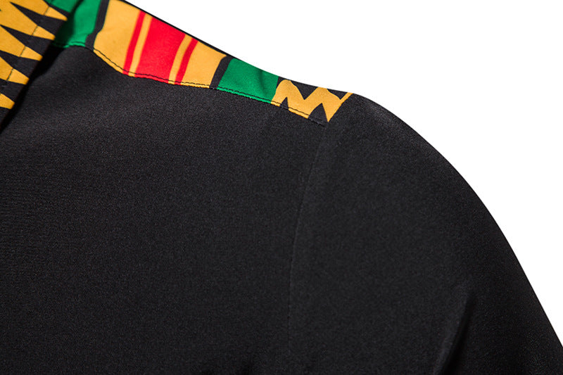 African Ankara Kente Print Shirt Short Sleeves Summer Men's Fashion Patchwork Button Up Traditional Dashiki Casual Tops