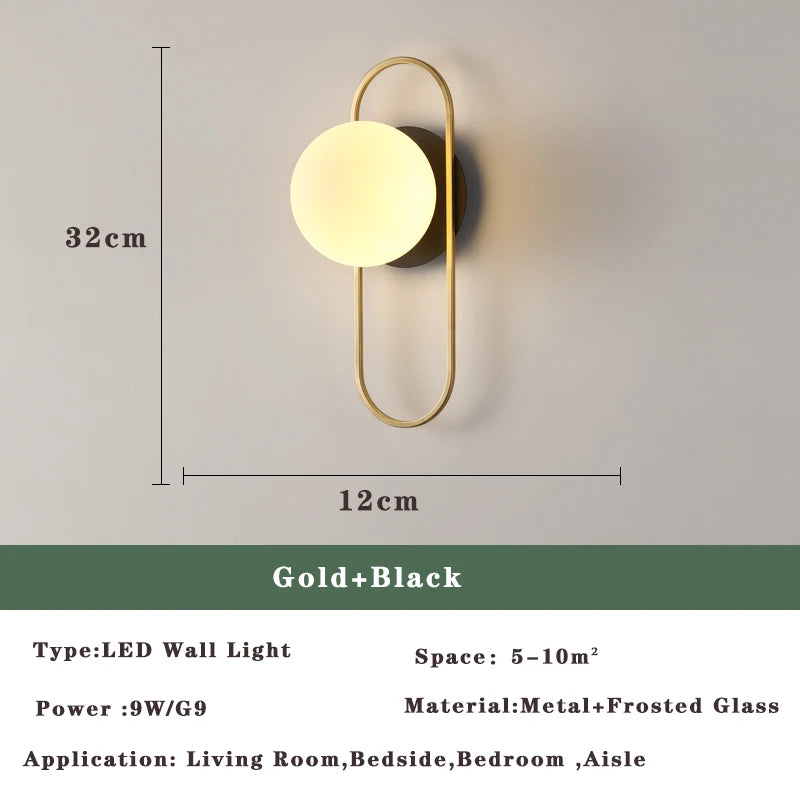 Modern LED Wall Lamps Black Gold Glass Ball Wall Sconces Living Rom Bedroom Hotel Decor Wall Lights Bedside Lights Aisle Lamp G9
