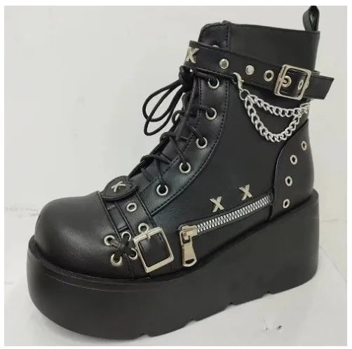 New Gothic Style Platform Vampire Cosplay Women Mid-calf Boots 2026 Winter Wedges Comfy Women Motorcycle Boots Shoes