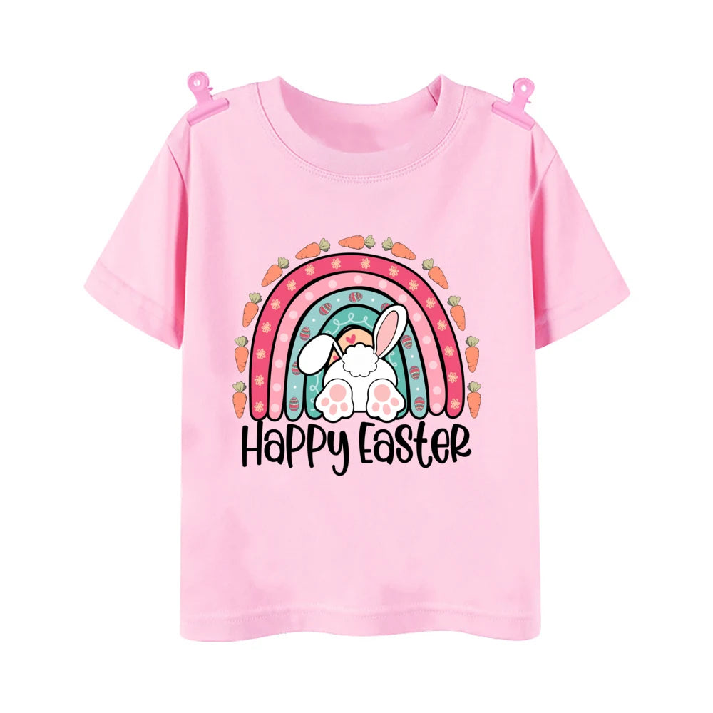 Happy Easter Bunny Print Kids Shirt Easter Party Boys Girls Outfit T-shirt Child Holiay Clothes Children Short Sleeve Shirts Tee