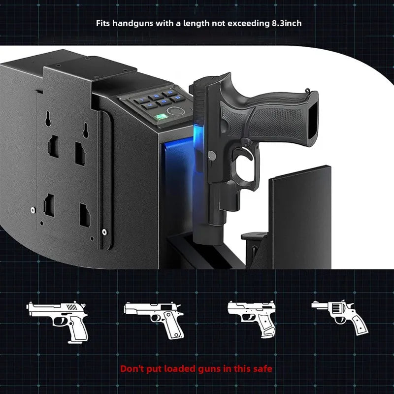 New Pistol Safe Box Blue Light Silent Fingerprint Password Key Push Pull Wall Mounted Gun Safe
