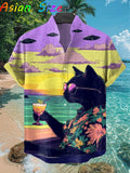 Funny Animal Cat Hawaiian Shirts Men Women Sunglass Raccoon Shirt New Button Down Tropical Beach Party 2026 Blouses Aloha Shirt