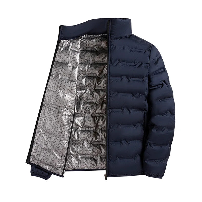 2025 Graphene Self-heating Down Jacket Men Solid Windproof Pleated Down Jackets Stand Collar Classical Warm Winter Jackets Male