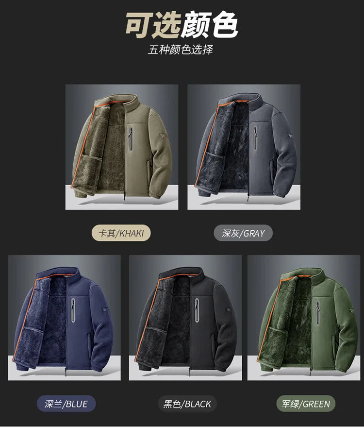 Men's outdoor sports sweater, wool jacket, autumn and winter windproof top, thick fleece, thick insulation windbreaker, casual v
