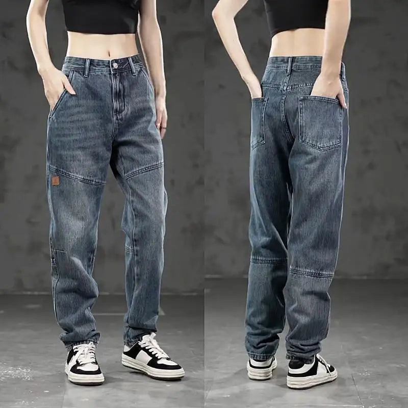 High-end Luxury Man Clothes 2026 New Men's Splicing Trend Stretch Straight Jeans Loose Harlan Low Rise Pants Casual Trousers