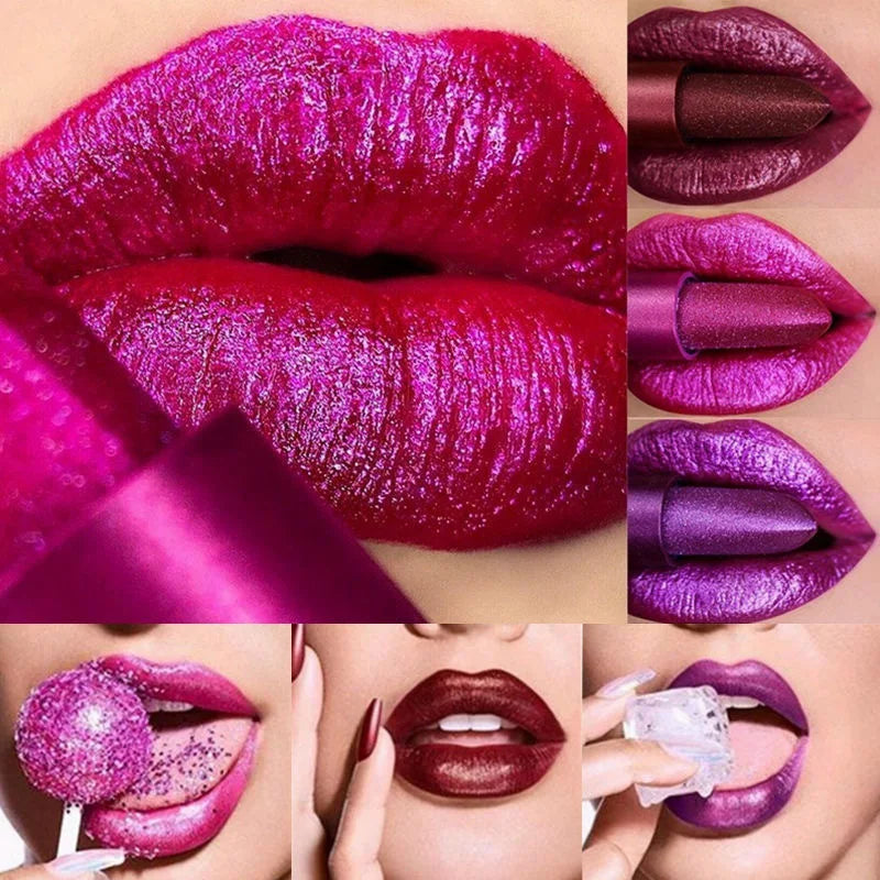 4Pcs/Set Metallic No-stick Cup Lip Gloss Pearly Diamond Fine Glitter Matte Moisturizing Waterproof Lip Glaze Liquid Lipstick Kit