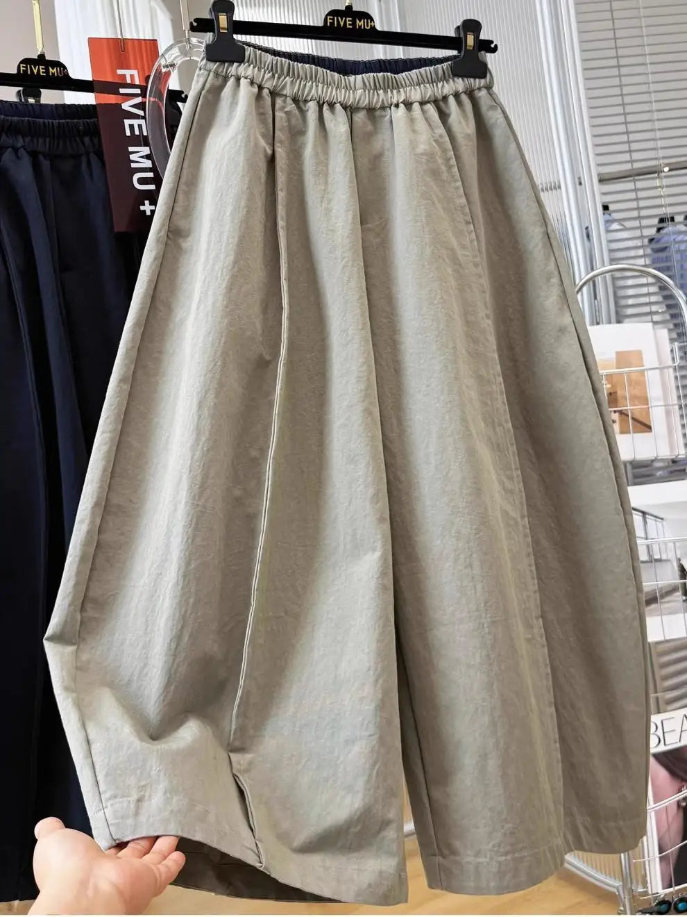 Women Elastic Waist Loose Wide Leg Cropped Casual Pants Lightweight Baggy Culottes