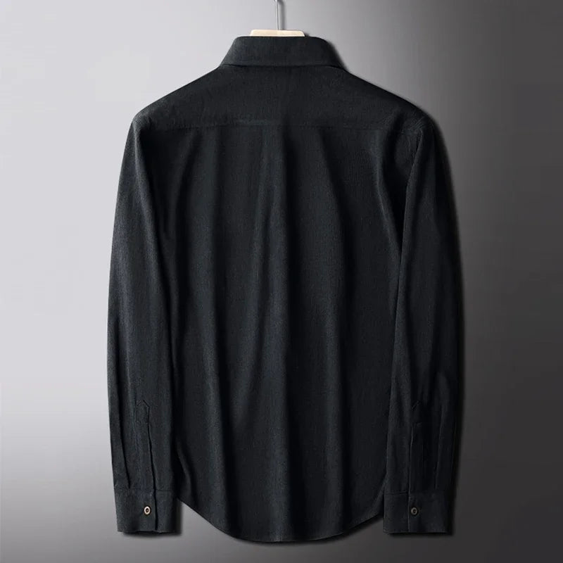 Autumn and Winter Men's New Corduroy Long Sleeved Shirt Solid Color Comfortable Casual Versatile Top