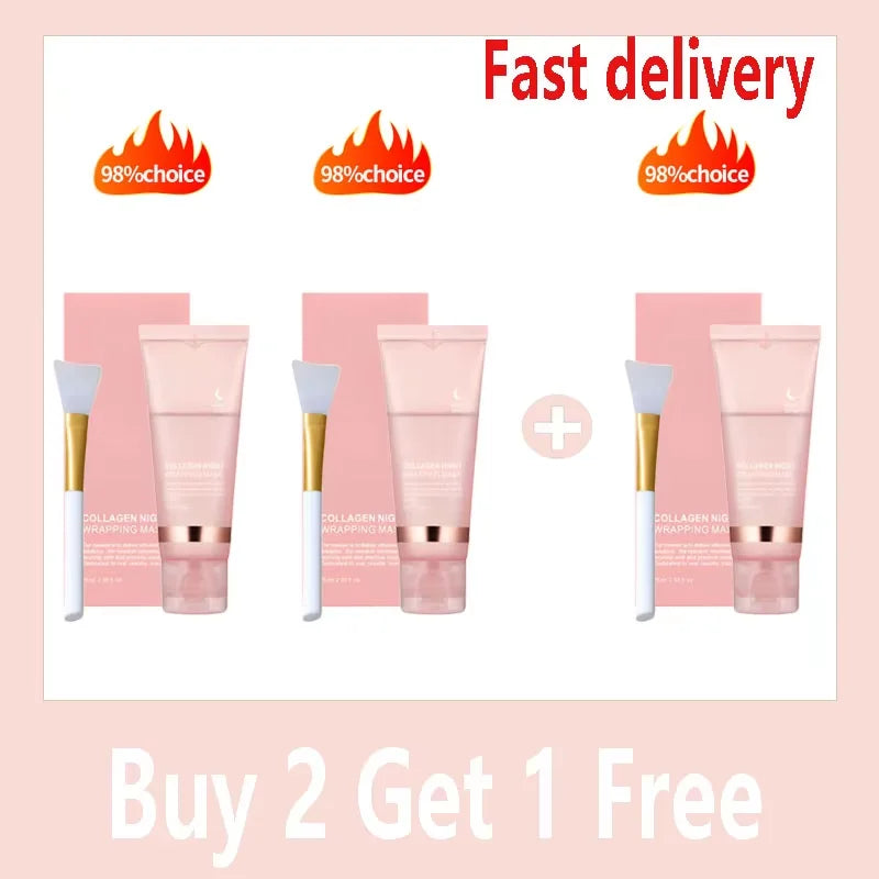 Collagen Overnight Wrapping Peel Off Facial Mask, Korean Collagen Night Wrapping Mask Deeply Hydrates Night Care Mask Cream 75ml