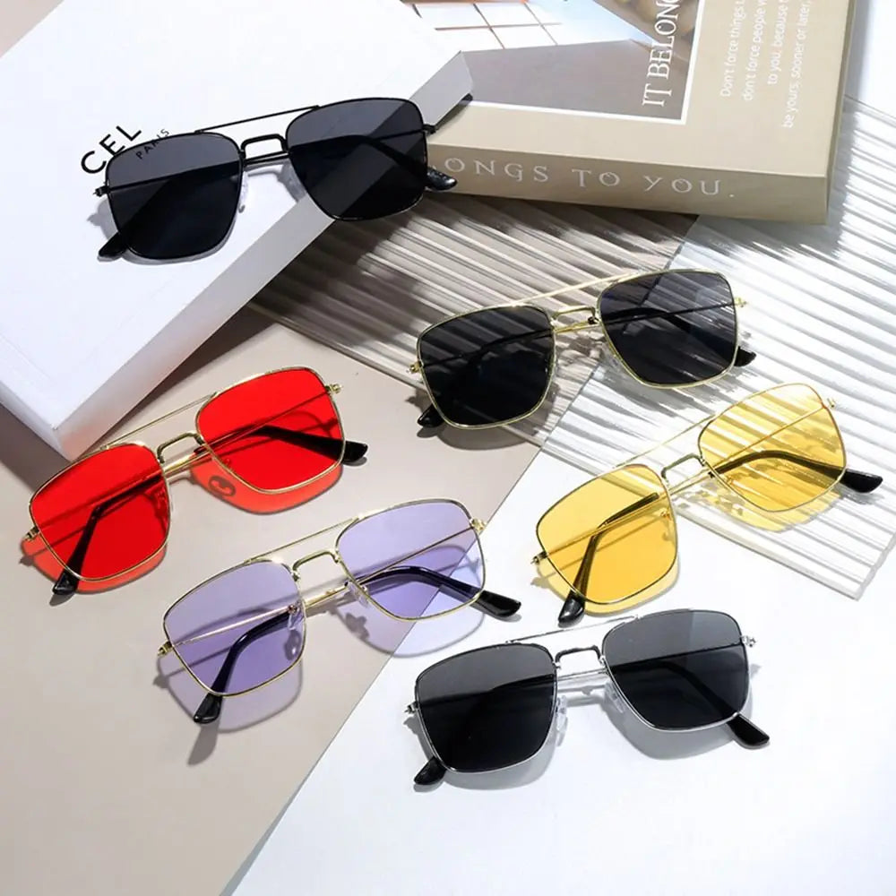 1 Pcs Trendy Metal Double Bridge Fishing Sunglasses Colored UV400 Ocean Lens Shades Square Metal Sunglasses for Men & Women